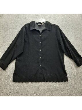 Napa Valley Women 1x Black Scalloped Eyelets Soft Shacket Witchy Fuax suede Goth